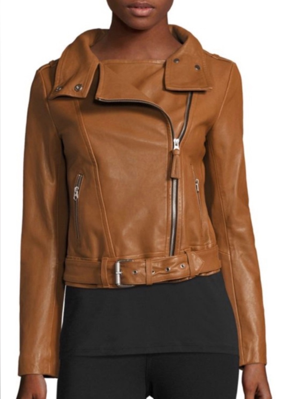 Mackage Women's Asymmetrical Leather Biker Jacket - Rust